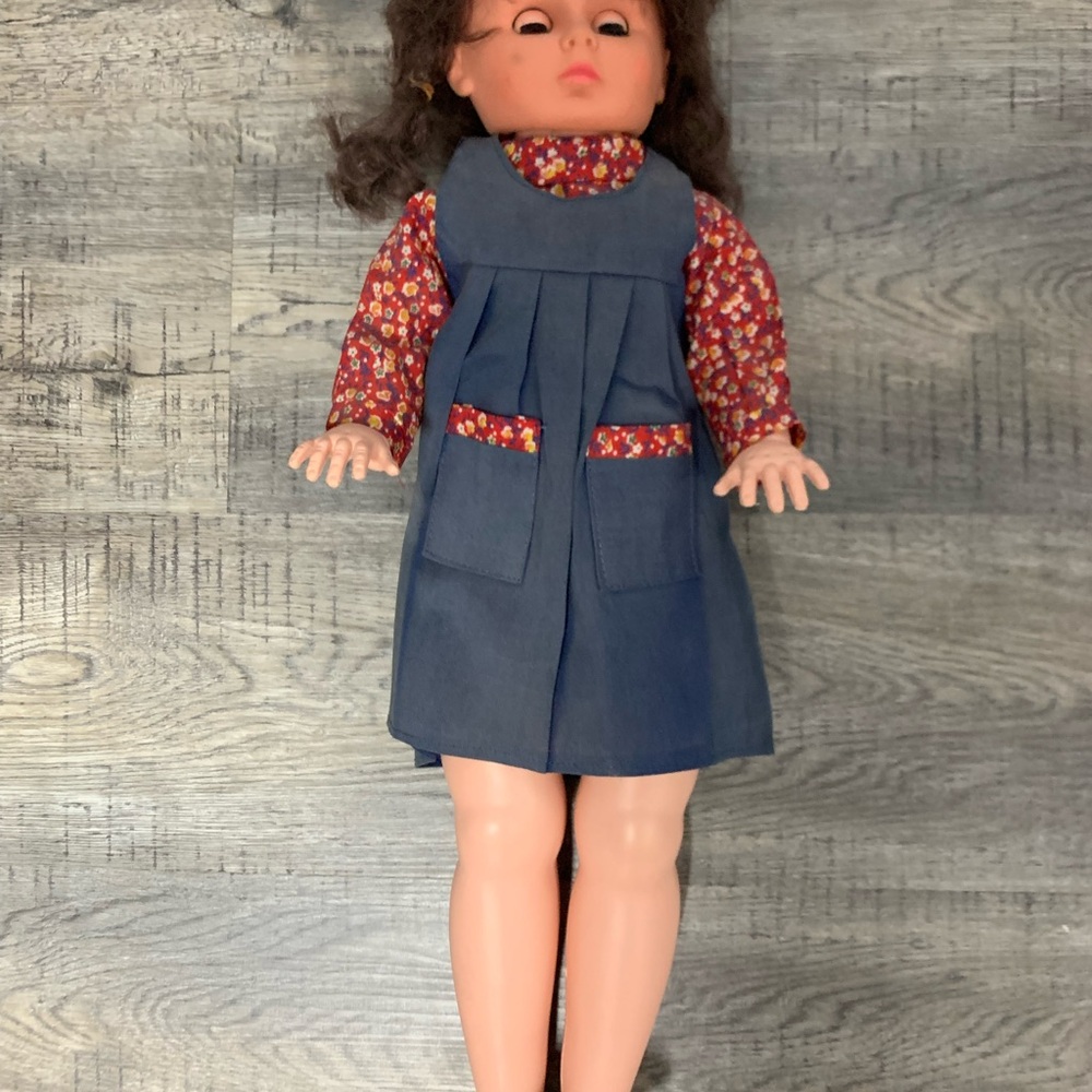 Vintage Doll Blue and Red shirt and blue Dress